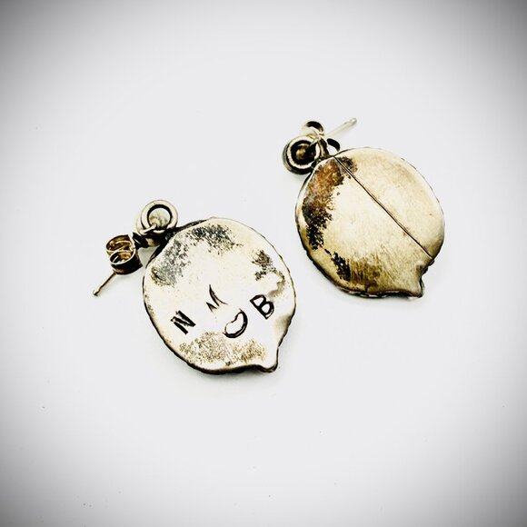 VINTAGE STERLING SILVER PINK MOTHER OF PEARL DANGLE EARRINGS SIGNED - Picture 4 of 4